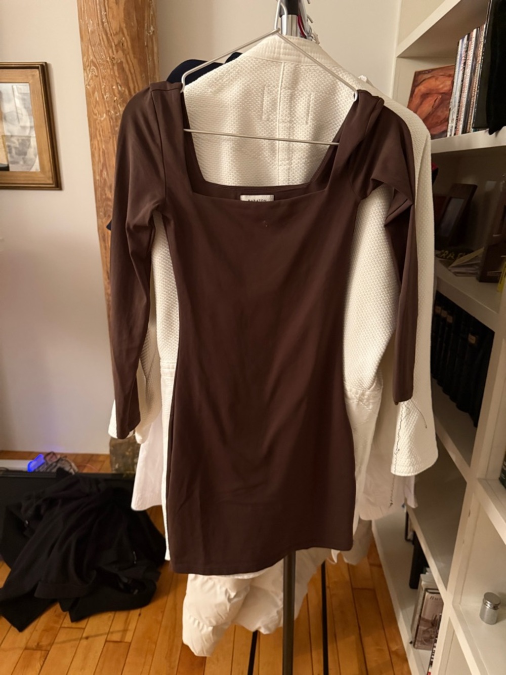 Babaton Chocolate Brown Square-Neck Long Sleeve Tunic